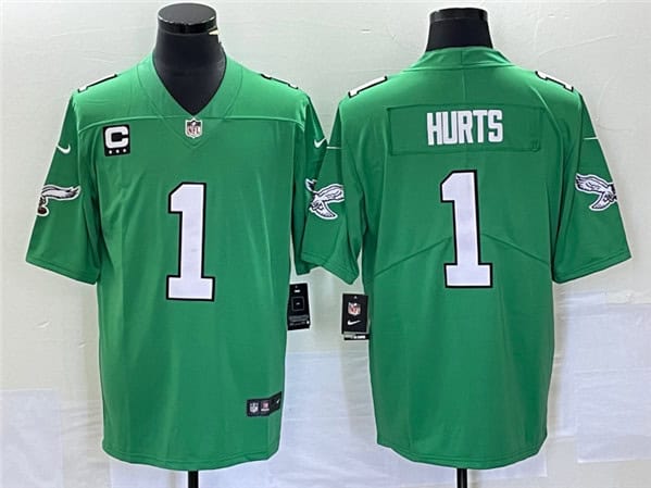 Philadelphia Eagles #1 Jalen Hurts Green Vapor Limited With C Patch Stitched Jersey