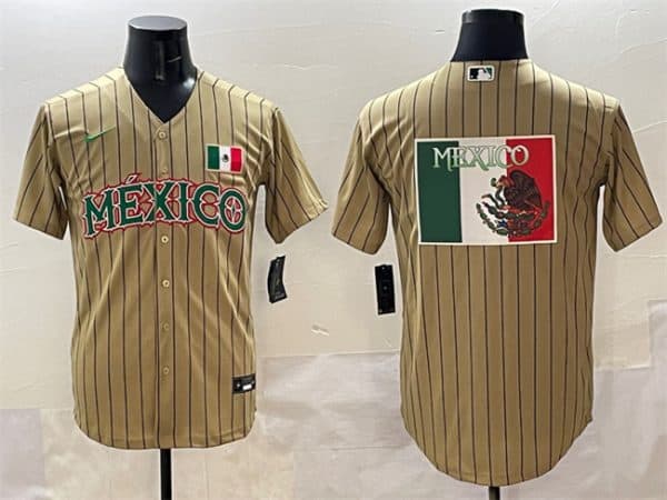 Mexico Tan 2023 World Classic Team Big Logo Stitched Jersey