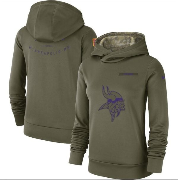 Minnesota Vikings Olive Salute To Service Team Logo Performance Pullover NFL Hoodie