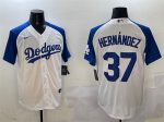 Los Angeles Dodgers #37 Teoscar Hern¨¢ndez White Blue Cool Base Stitched Jersey