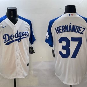 Los Angeles Dodgers #37 Teoscar Hern¨¢ndez White Blue Cool Base Stitched Jersey