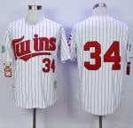 Mitchell And Ness Twins #34 Kirby Puckett White(Blue Strip) Throwback Stitched Jersey