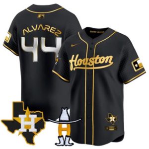 Houston Astros #44 Yordan Alvarez Black Gold With Patch Cool Base Stitched Jersey