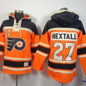 Flyers #27 Ron Hextall Orange Sawyer Hooded Sweatshirt Stitched Jersey