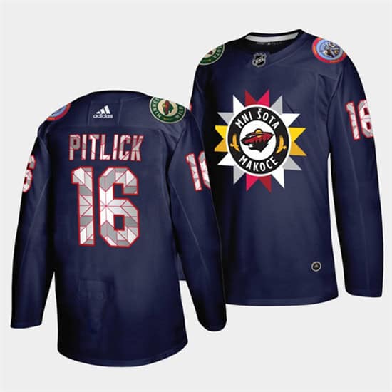 Minnesota Wild #16 Rem Pitlick 2021 22 Navy Native American Heritage Day Stitched Jersey