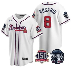 Atlanta Braves #8 Eddie Rosario 2021 White World Series With 150th Anniversary Patch Cool Base Stitched Jersey