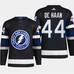 Tampa Bay Lightning #44 Calvin De Haan Black Alternate Premier Breakaway Stitched Jersey