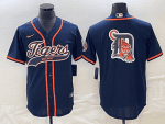 Detroit Tigers Navy Team Big Logo Cool Base Stitched Jersey