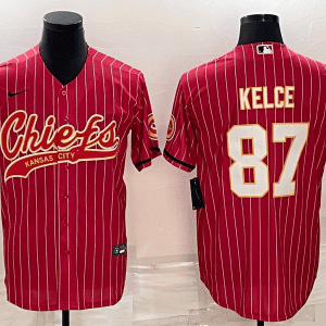 Kansas City Chiefs #87 Travis Kelce Red With Patch Cool Base Stitched Baseball Jersey