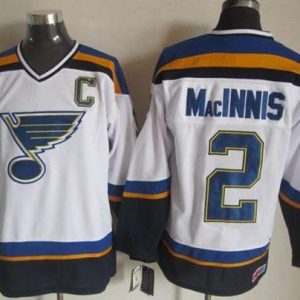 Blues #2 Al MacInnis White Navy CCM Throwback Stitched Jersey