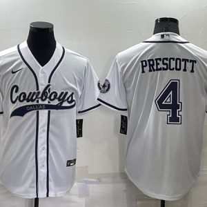 Dallas Cowboys #4 Dak Prescott White Cool Base Stitched Baseball Jersey