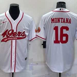 San Francisco 49ers #16 Joe Montana White With Patch Cool Base Stitched Baseball Jersey