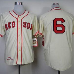 Mitchell And Ness 1946 Red Sox #6 Johnny Pesky Cream Throwback Stitched Jersey