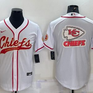 Kansas City Chiefs White Team Big Logo With Patch Cool Base Stitched Baseball Jersey