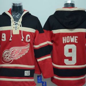 Red Wings #9 Gordie Howe Red Sawyer Hooded Sweatshirt Stitched Jersey