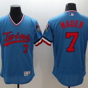 Twins #7 Joe Mauer Light Blue Flexbase Authentic Collection Cooperstown Stitched Jersey