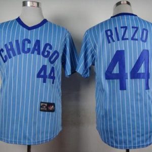 Cubs #44 Anthony Rizzo Blue(White Strip) Cooperstown Throwback Stitched Jersey