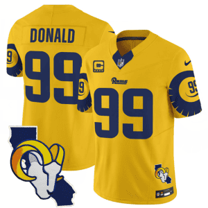 Los Angeles Rams #99 Aaron Donald Gold 2025 4-Star C Patch F.U.S.E. V2 Limited Stitched Jersey