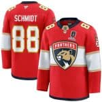 Florida Panthers #88 Nate Schmidt Red Home 2025 Stanley Cup Champions Patch Stitched Jersey