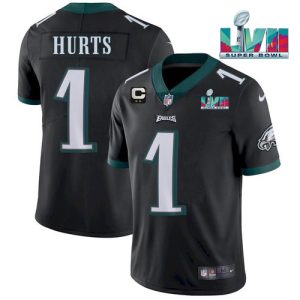 Philadelphia Eagles #1 Jalen Hurts Black Super Bowl LVII Patch And 2-Star C Patch Vapor Untouchable Limited Stitched Jersey