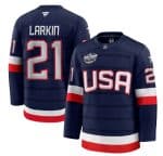 USA #21 Dylan Larkin Navy 2025 4 Nations Face-Off Stitched Jersey