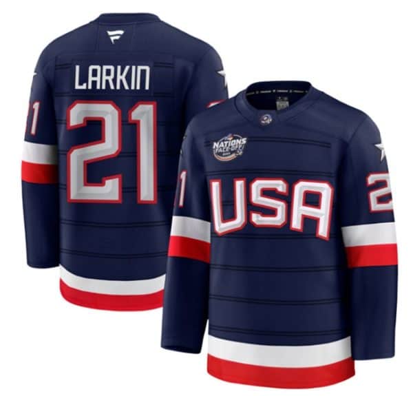 USA #21 Dylan Larkin Navy 2025 4 Nations Face-Off Stitched Jersey