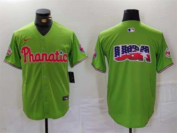 Philadelphia Phillies Team Big Logo Green With Patch Stitched Jersey