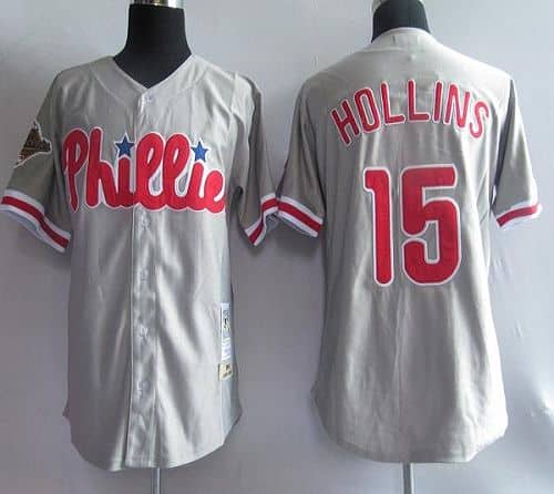 Mitchell And Ness Phillies #15 Dave Hollins Grey Stitched Throwback Jersey