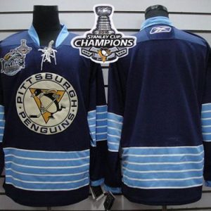 Penguins Blank Dark Blue 2011 Winter Classic Vintage 2016 Stanley Cup Champions Stitched Jersey