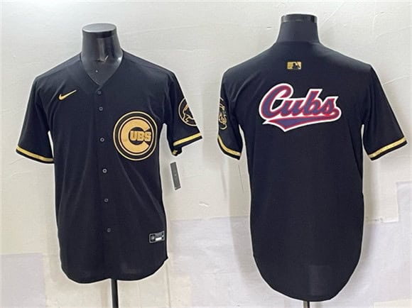 Chicago Cubs Team Big Logo Black Gold Limited Stitched Jersey