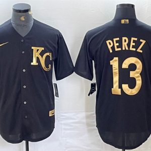 Kansas City Royals #13 Salvador Perez Black Cool Base Stitched Jersey