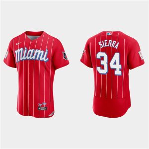 Miami Marlins #34 Magneuris Sierra Red 2021 City Connect Flex Base Stitched Jersey