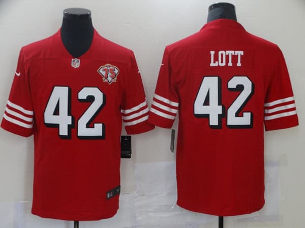 San Francisco 49ers #42 Ronnie Lott 2021 Scarlet 75th Anniversary Alternate Vapor Untouchable Limited Stitched Jersey