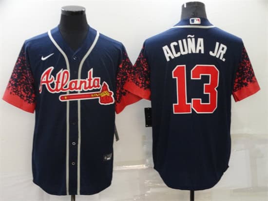 Atlanta Braves #13 Ronald Acuna Jr. Navy Stitched Jersey