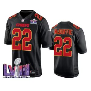 Kansas City Chiefs #22 Trent McDuffie Black 2024 Super Bowl LVIII Patch Limited Stitched Game Jersey