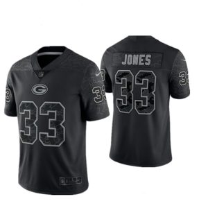 Green Bay Packers #33 Aaron Jones Black Reflective Limited Stitched Football Jersey