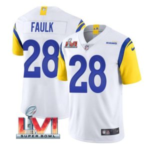 Los Angeles Rams #28 Marshall Faulk White 2022 Super Bowl LVI Vapor Limited Stitched Jersey