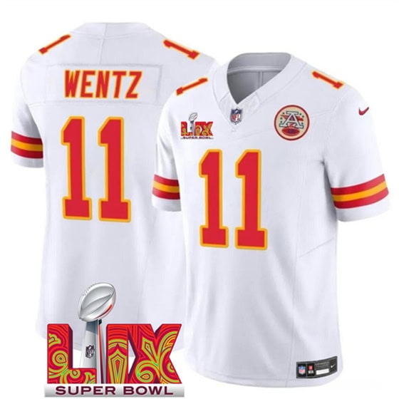 Kansas City Chiefs #11 Carson Wentz White 2025 F.U.S.E. Super Bowl LIX Patch Vapor Untouchable Limited Stitched Jersey