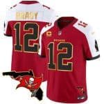 Tampa Bay Buccaneers #12 Tom Brady Red White With Florida Patch Gold Trim Vapor Stitched Jersey