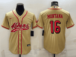 San Francisco 49ers #16 Joe Montana New Gold With Patch Cool Base Stitched Baseball Jersey