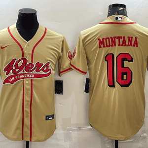 San Francisco 49ers #16 Joe Montana New Gold With Patch Cool Base Stitched Baseball Jersey