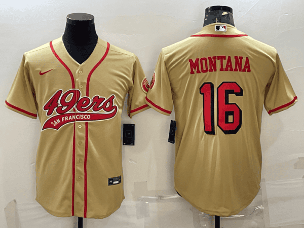 San Francisco 49ers #16 Joe Montana New Gold With Patch Cool Base Stitched Baseball Jersey