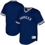 New York Yankees Navy Mitchell Ness Cooperstown Collection Mesh Wordmark V-Neck Jersey