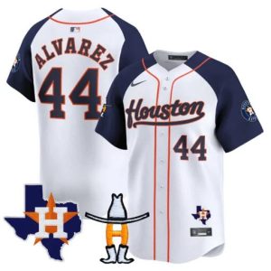 Houston Astros #44 Yordan Alvarez White Navy Premier Patch Cool Base Stitched Jersey
