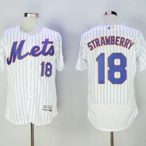 Mets #18 Darryl Strawberry White(Blue Strip) Flexbase Authentic Collection Stitched Jersey