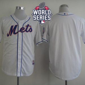 Mets Blank White Cool Base W 2015 World Series Patch Stitched Jersey