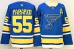 St. Louis Blues #55 Colton Parayko Blue 2025 With A Patch Stitched Jersey