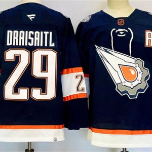 Edmonton Oilers #29 Leon Draisaitl Navy 2024-25 With A Patch Reverse Retro Stitched Jersey