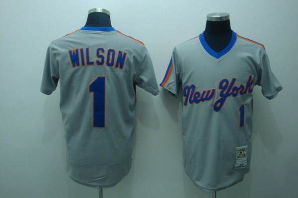 Mitchell And Ness Mets #1 Mookie Wilson Stitched Grey Throwback Jersey