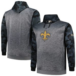 New Orleans Saints Heather Charcoal Big Tall Camo Pullover Hoodie